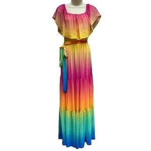 NWT Strapless Rainbow Size Large Summer Maxi Dress